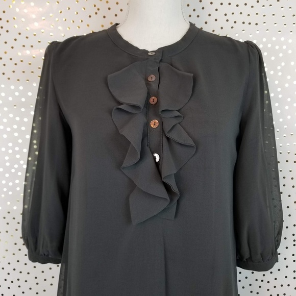 Francesca's | Grey Ruffle Front Shift Dress - Picture 2 of 8